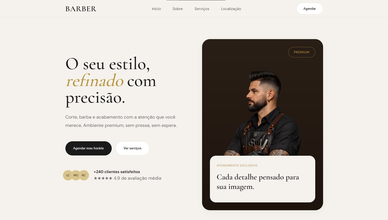 Preview do projeto Barber, landing page para barbearia