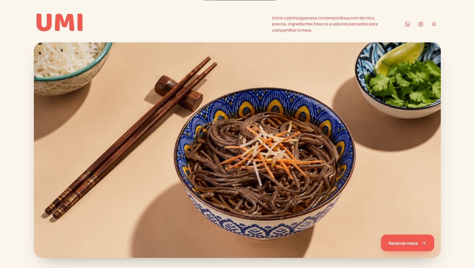 Preview do projeto UMI, site para restaurante japonês